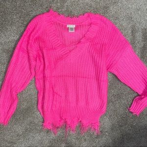 Pink distressed sweater